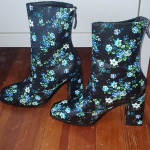 Blue Floral Ankle Boots